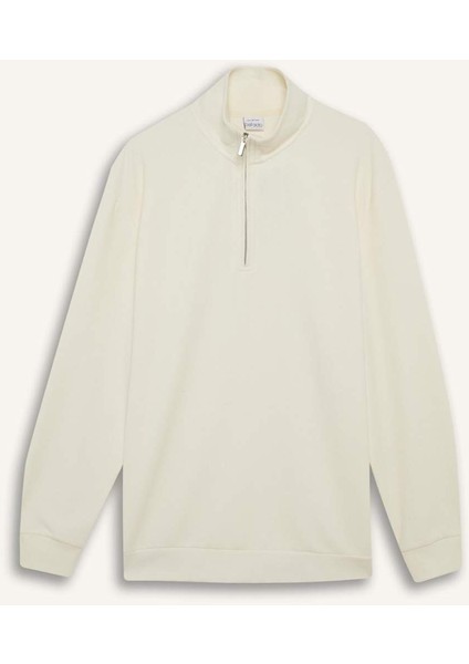 Comfort Fit Dik Yaka Dokulu Yarım Fermuarlı Waffle Sweatshirt D7543AX25SP