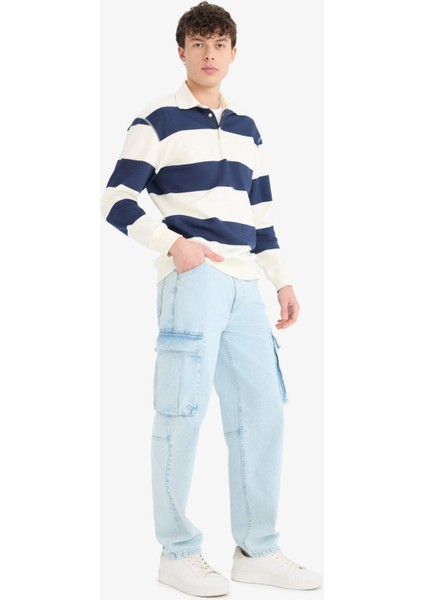 Relax Fit Polo Yaka Çizgili Kalın Sweatshirt D7478AX25SP