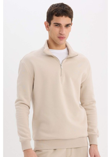 Comfort Regular Fit Rahat Kalıp Fermuarlı Dik Yaka Basic Düz Sweatshirt X7405AZ25SP