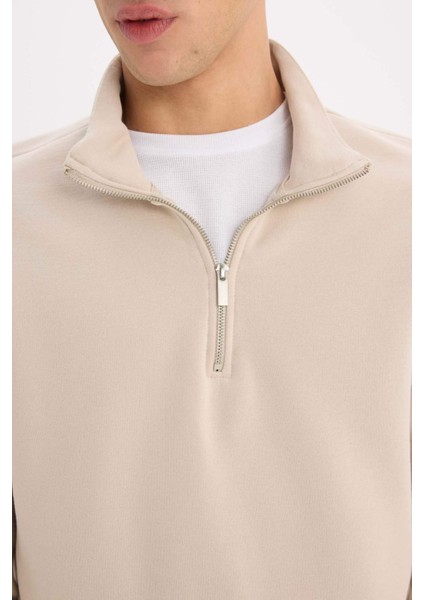 Comfort Regular Fit Rahat Kalıp Fermuarlı Dik Yaka Basic Düz Sweatshirt X7405AZ25SP