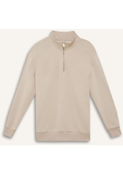 Comfort Regular Fit Rahat Kalıp Fermuarlı Dik Yaka Basic Düz Sweatshirt X7405AZ25SP