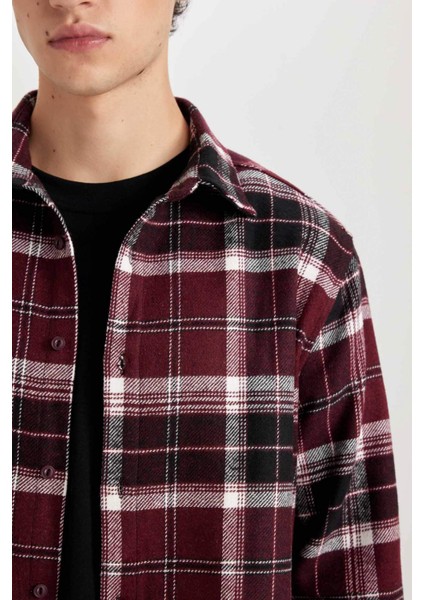 Regular Fit Polo Yaka Kareli Flanel Uzun Kollu Gömlek E0989AX24WN