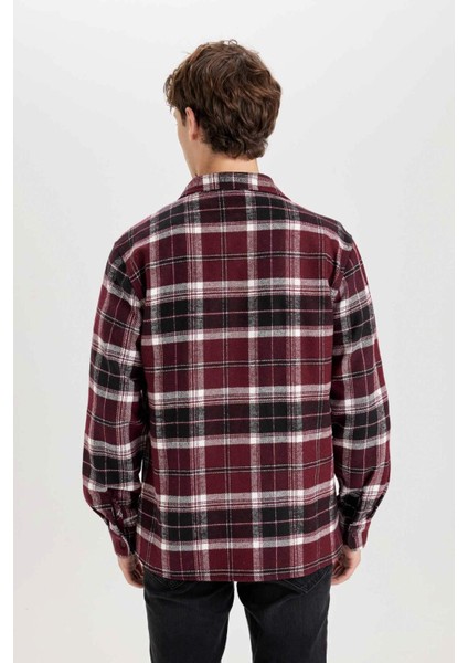 Regular Fit Polo Yaka Kareli Flanel Uzun Kollu Gömlek E0989AX24WN