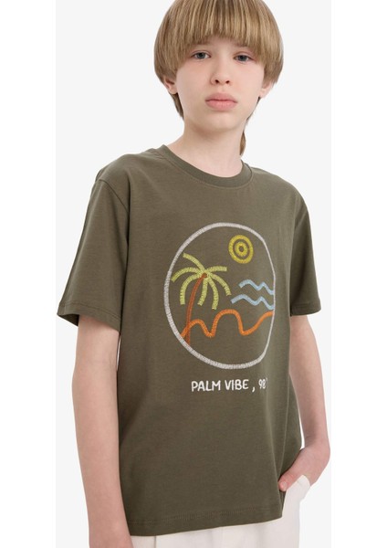 Erkek Çocuk Bisiklet Yaka Nakışlı Kısa Kollu Tişört E0964A825SM