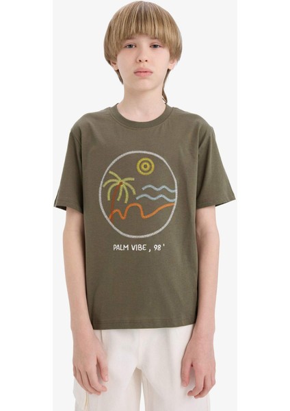 Erkek Çocuk Bisiklet Yaka Nakışlı Kısa Kollu Tişört E0964A825SM