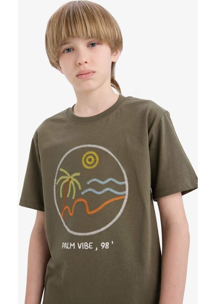 Erkek Çocuk Bisiklet Yaka Nakışlı Kısa Kollu Tişört E0964A825SM