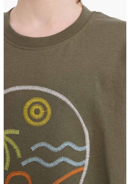 Erkek Çocuk Bisiklet Yaka Nakışlı Kısa Kollu Tişört E0964A825SM