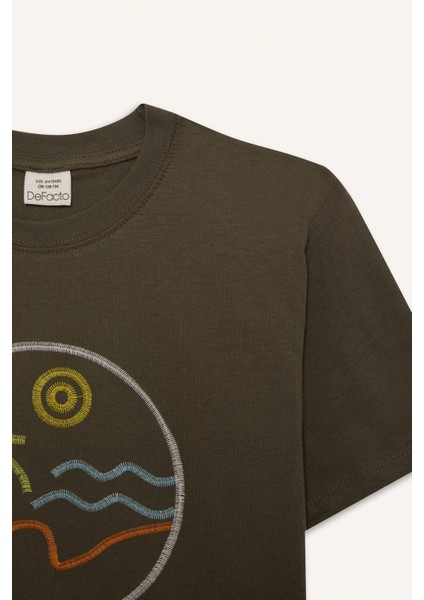 Erkek Çocuk Bisiklet Yaka Nakışlı Kısa Kollu Tişört E0964A825SM