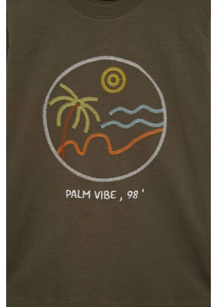 Erkek Çocuk Bisiklet Yaka Nakışlı Kısa Kollu Tişört E0964A825SM