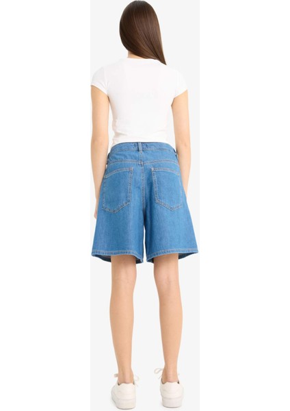 Yüksek Bel Düz Paça Yumuşak Jean Bermuda E0961AX25SM