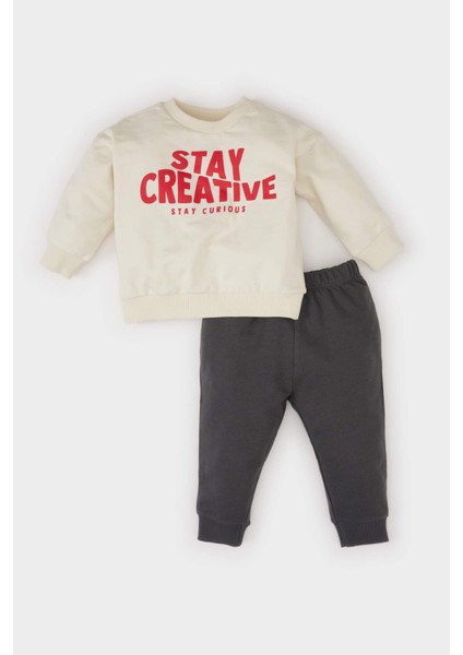 Erkek Bebek 2'li Takım Baskılı Sweatshirt Beli Lastikli Eşofman Altı D7921A525SP