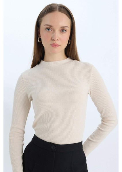 Regular Fit Basic Düz Fitilli Kaşkorse Uzun Kollu Tişört E0296AX24WN