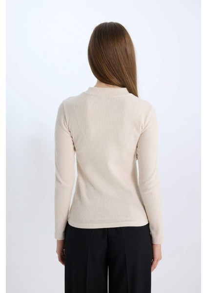 Regular Fit Basic Düz Fitilli Kaşkorse Uzun Kollu Tişört E0296AX24WN