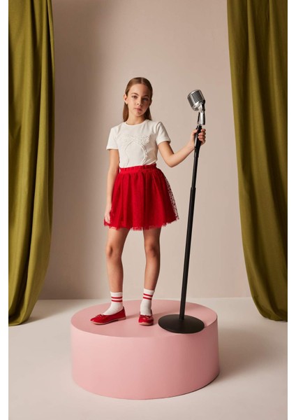 Kız Çocuk Pileli Kırmızı Etek E0646A825SM