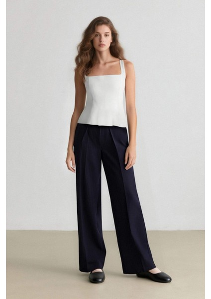 Sorbe x DeFacto Wide Leg Pantolon Geniş Bol Düz Paça Yüksek Bel Pensli Cepli D9870Ax24AU