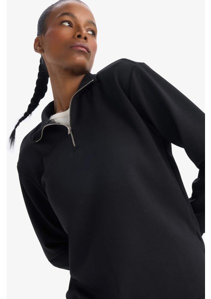 Fit Oversize Geniş Kalıp Yarım Fermuarlı Dik Yaka Modal Sweatshirt D7126AX25SP