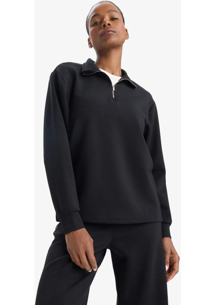Fit Oversize Geniş Kalıp Yarım Fermuarlı Dik Yaka Modal Sweatshirt D7126AX25SP