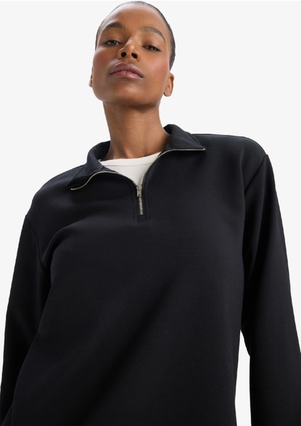Fit Oversize Geniş Kalıp Yarım Fermuarlı Dik Yaka Modal Sweatshirt D7126AX25SP