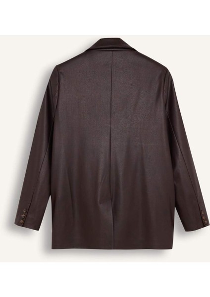 Sorbe x DeFacto Oversize Geniş Kalıp Ceket Yaka Suni Deri Düğmeli Blazer Ceket D9714AX24AU