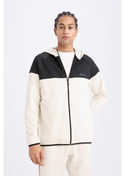 Fit Standart Fit Kapüşonlu Skuba Dalgıç Kumaş Sporcu Fermuarlı Sweatshirt D7363AX25SP