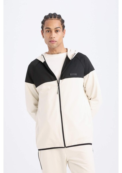 Fit Standart Fit Kapüşonlu Skuba Dalgıç Kumaş Sporcu Fermuarlı Sweatshirt D7363AX25SP
