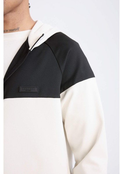 Fit Standart Fit Kapüşonlu Skuba Dalgıç Kumaş Sporcu Fermuarlı Sweatshirt D7363AX25SP