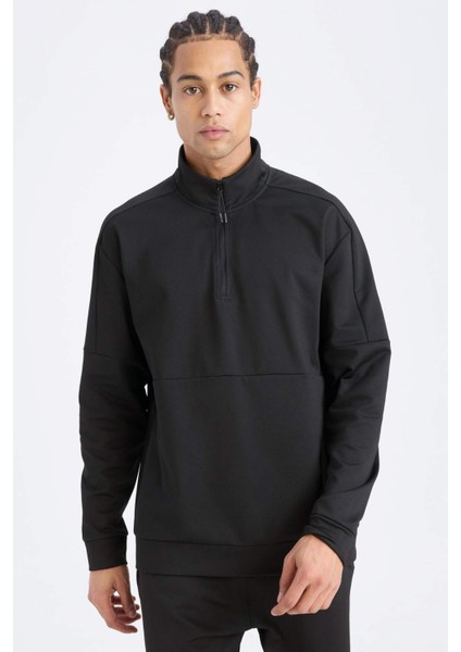 Fit Standart Fit Dik Yaka Fermuarlı Skuba Dalgıç Kumaş Sporcu Sweatshirt D7305AX25SP