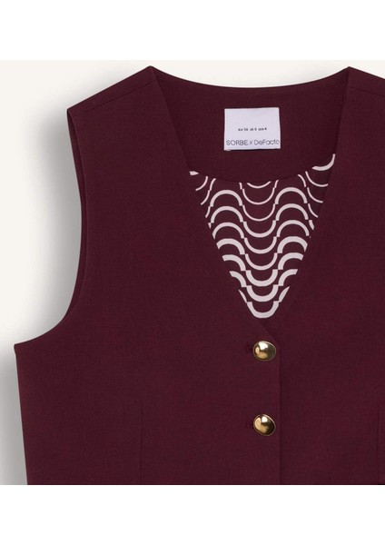 Sorbe x DeFacto Regular Fit V Yaka Düğmeli Blazer Yelek D9928Ax24AU