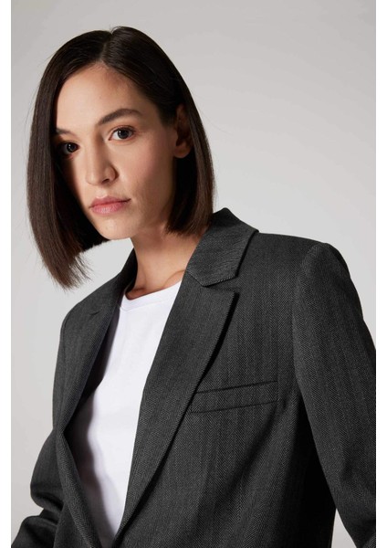 Sorbe x DeFacto Oversize Geniş Kalıp Ceket Yaka Çizgili Düğmeli Blazer Ceket D9916Ax24AU