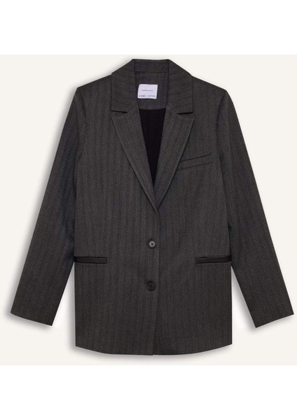 Sorbe x DeFacto Oversize Geniş Kalıp Ceket Yaka Çizgili Düğmeli Blazer Ceket D9916Ax24AU