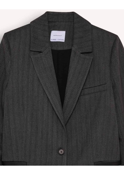 Sorbe x DeFacto Oversize Geniş Kalıp Ceket Yaka Çizgili Düğmeli Blazer Ceket D9916Ax24AU
