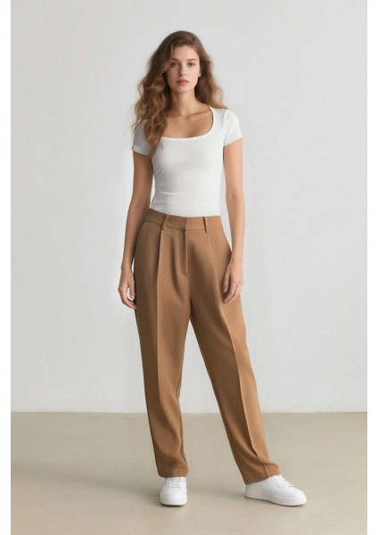 Sorbe x DeFacto Tapered Fit Pantolon Yüksek Bel Pensli Düz Paça Cepli D9908Ax24AU