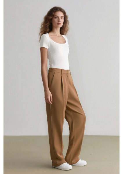 Sorbe x DeFacto Tapered Fit Pantolon Yüksek Bel Pensli Düz Paça Cepli D9908Ax24AU