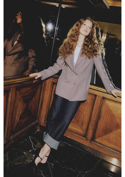 Sorbe x DeFacto Regular Fit Ceket Yaka Desenli Düğmeli Blazer Ceket D9883Ax24AU