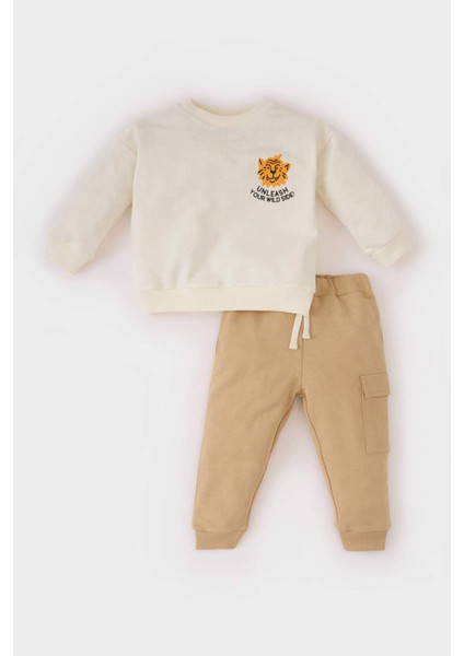 Erkek Bebek 2'li Takım Bisiklet Yaka Baskılı Sweatshirt Beli Lastikli Eşofman Altı D9594A525SP