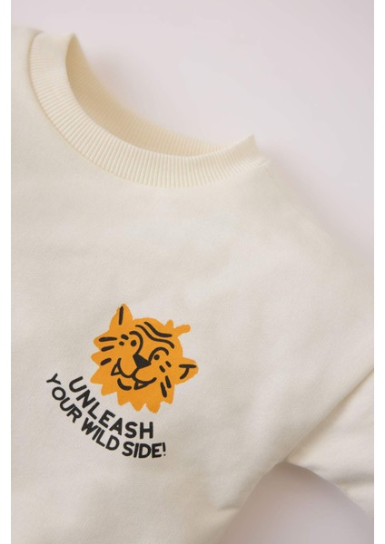 Erkek Bebek 2'li Takım Bisiklet Yaka Baskılı Sweatshirt Beli Lastikli Eşofman Altı D9594A525SP