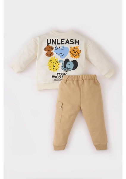 Erkek Bebek 2'li Takım Bisiklet Yaka Baskılı Sweatshirt Beli Lastikli Eşofman Altı D9594A525SP