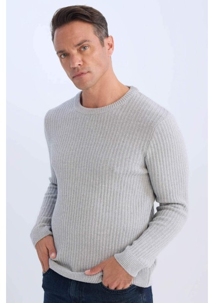 Standart Fit Bisiklet Yaka Dokulu Triko Kazak E0811AXNS