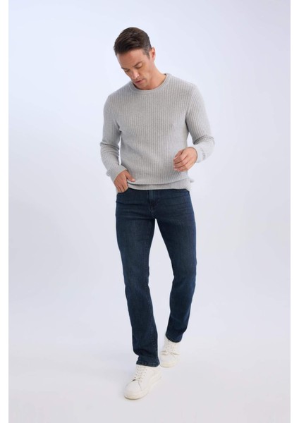 Standart Fit Bisiklet Yaka Dokulu Triko Kazak E0811AXNS