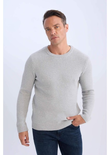 Standart Fit Bisiklet Yaka Dokulu Triko Kazak E0811AXNS