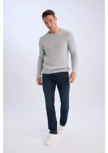 Standart Fit Bisiklet Yaka Dokulu Triko Kazak E0811AXNS