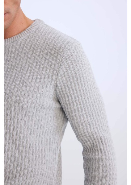 Standart Fit Bisiklet Yaka Dokulu Triko Kazak E0811AXNS