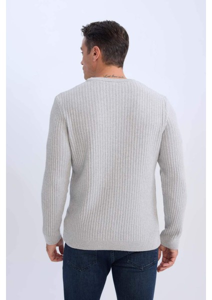 Standart Fit Bisiklet Yaka Dokulu Triko Kazak E0811AXNS