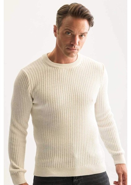 Standart Fit Bisiklet Yaka Dokulu Triko Kazak E0811AXNS