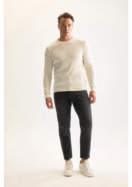 Standart Fit Bisiklet Yaka Dokulu Triko Kazak E0811AXNS