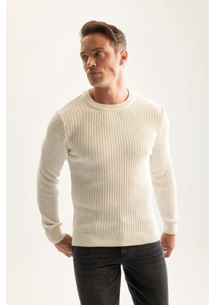 Standart Fit Bisiklet Yaka Dokulu Triko Kazak E0811AXNS