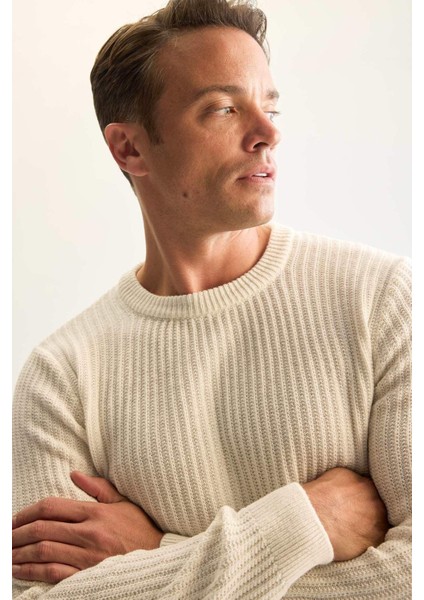 Standart Fit Bisiklet Yaka Dokulu Triko Kazak E0811AXNS