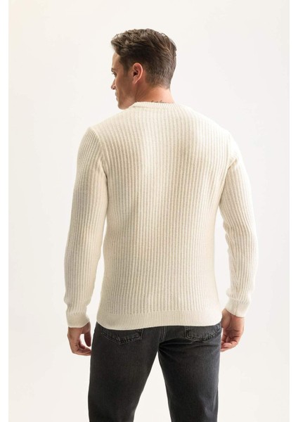 Standart Fit Bisiklet Yaka Dokulu Triko Kazak E0811AXNS