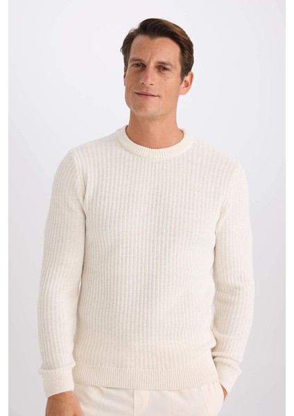 Standart Fit Bisiklet Yaka Dokulu Triko Kazak E0811AXNS