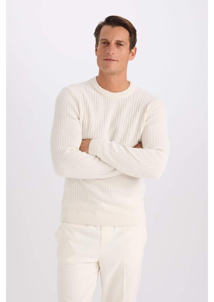 Standart Fit Bisiklet Yaka Dokulu Triko Kazak E0811AXNS